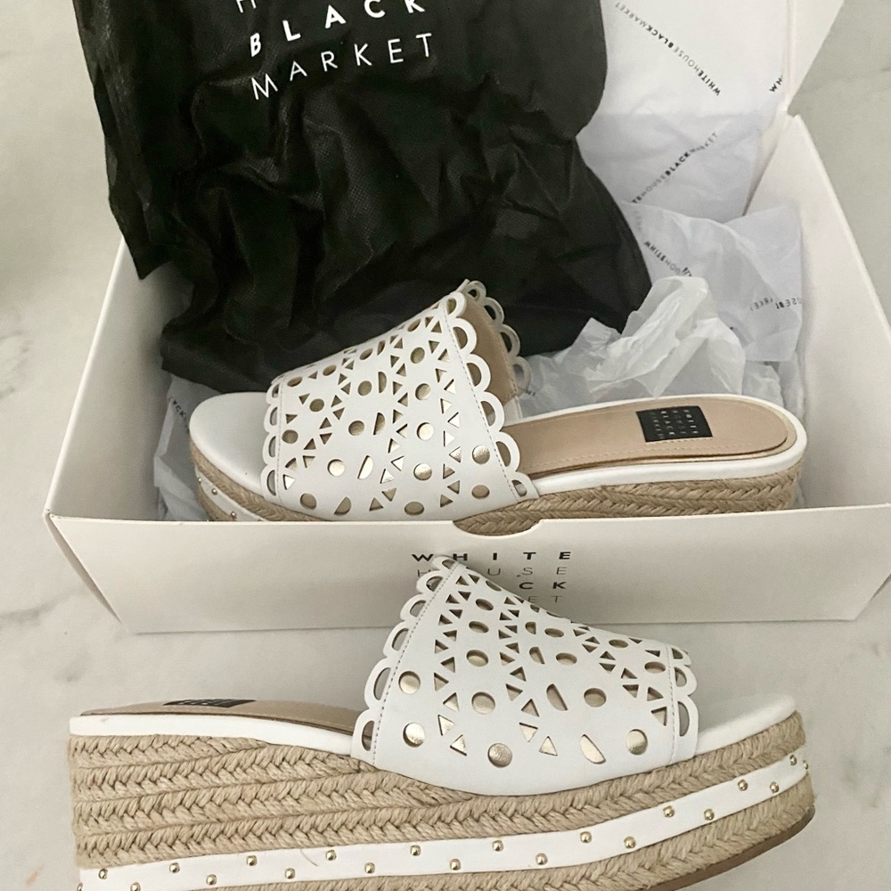 WHBM Laser Cut Espadrille Slide Sandals